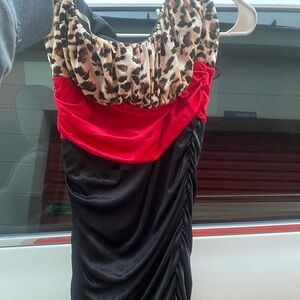 Leopard Print and Red Black Dress